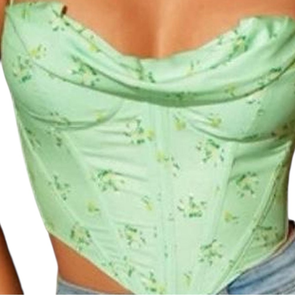 🌿 Green Floral Corset Bustier Crop Top – Sweetheart Neckline, Romantic Fit